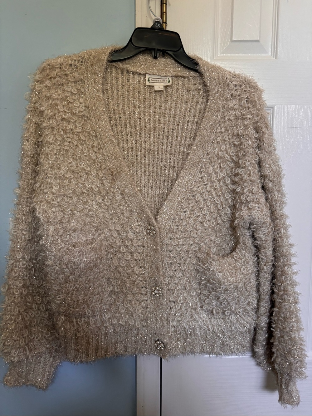 Love Riche Shaggy Teddy Cardigan Jacket in Taupe
